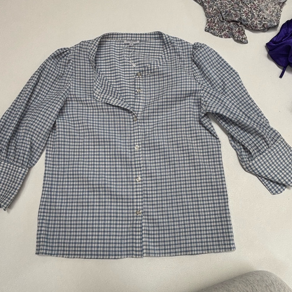 Petite Studio Blue and White Gingham Top